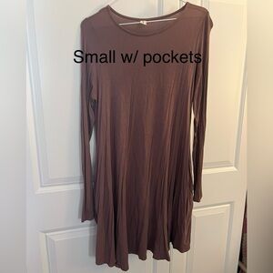 Brown Long Sleeve Dress with Pockets